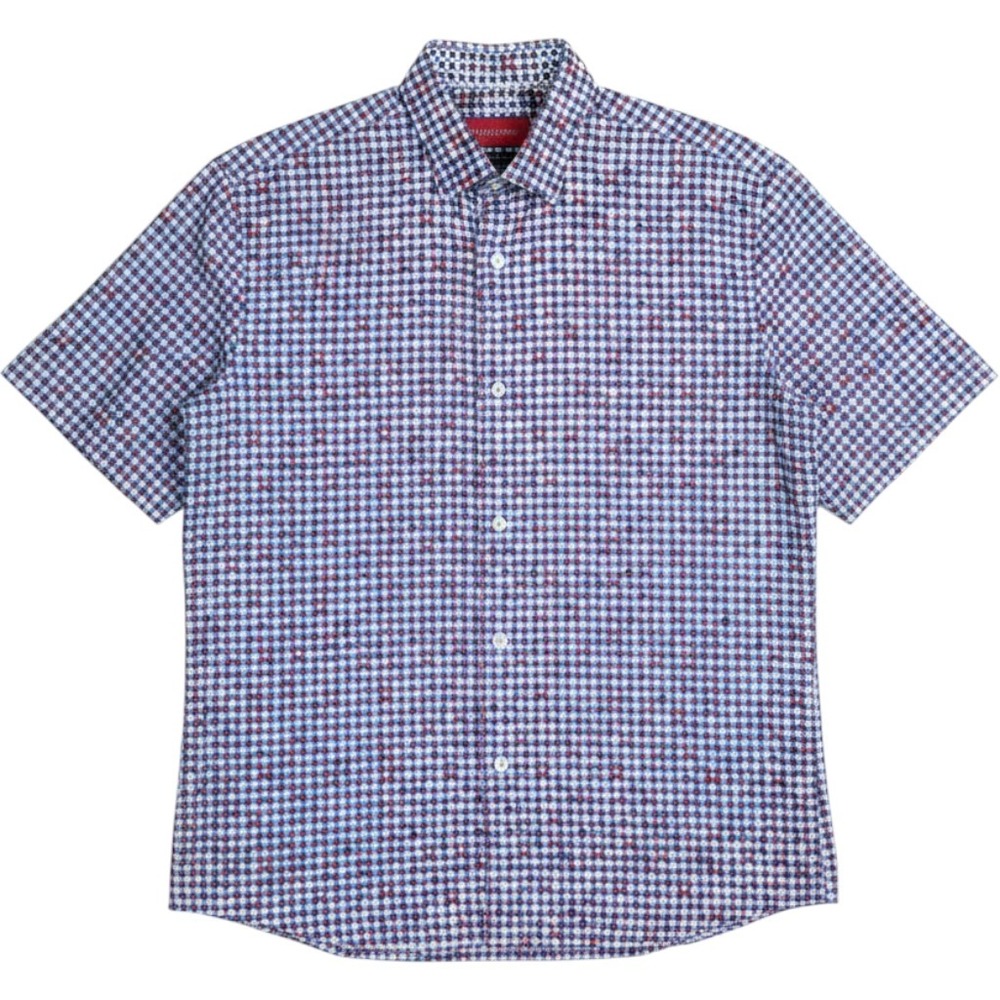 Elie Balleh Milano Italy Geometric Print Button Down Shirt Mens 20 Blue Red